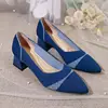 Women's High Heels 2025 New Fashion Pattern Square Head Thick Heel Knitted Comfortable and Breathable Shoes Spring and Autumn Se 1