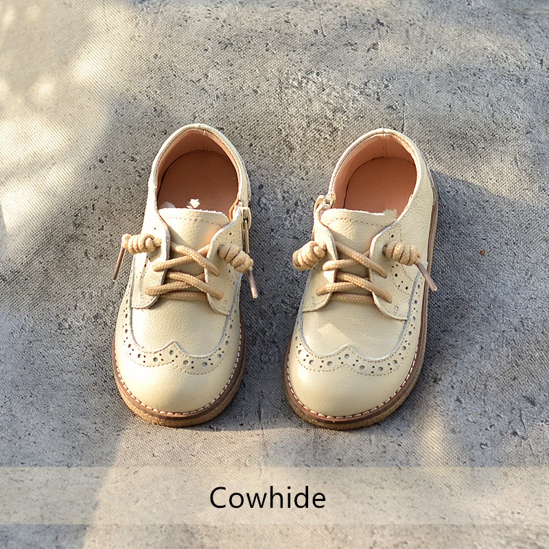 Genuine Leather Children casual shoes  British style Baby Boys shoes Non-slip Girs Flat ankle shoes Kids school shoes 6T 8T 2