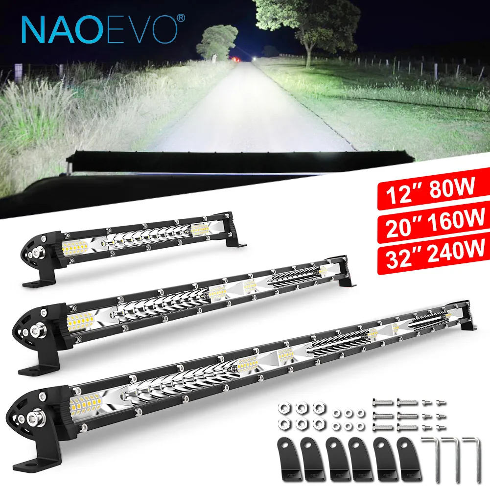 Naoevo Super Slim Led Bar Offroad 12'' 20'' 32 Inch Spot Flood