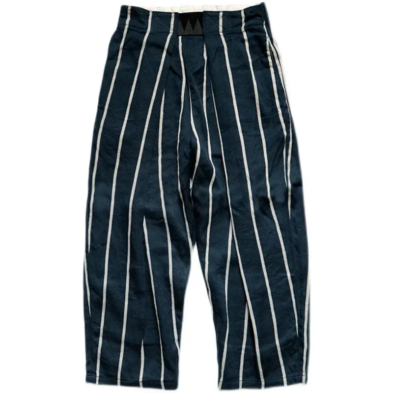 

21AW KAPITAL Hirata Hiroshi Japanese Trendy Men's and Women's Dual Color Cotton Linen Striped Breathable Casual Pants
