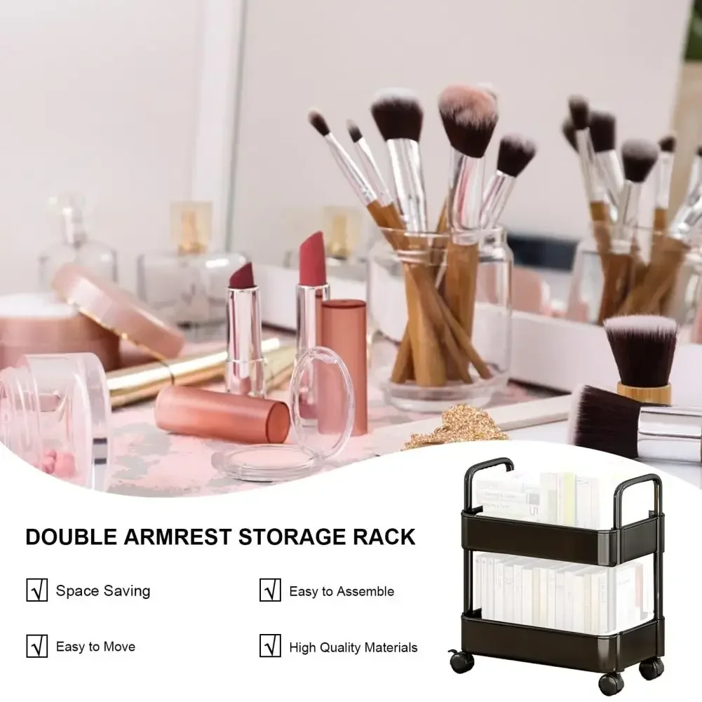 Rolling Storage Cart 20lbs Max Load Capacity 2 Tier Utility Cart Trolley On Wheels For Kitchen Bathroom Accessories 4