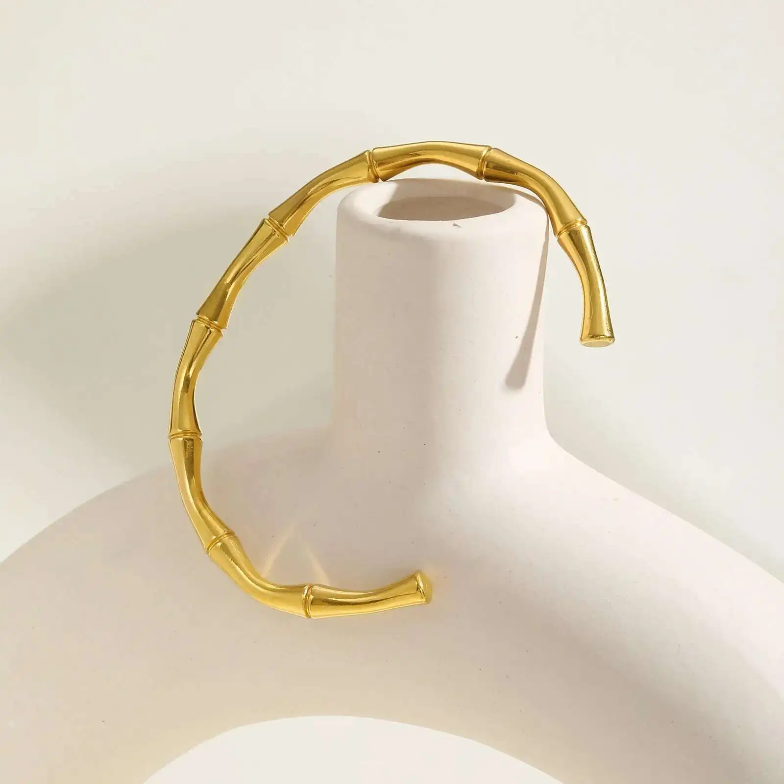 Prjewel Wear-resistant Stainless Steel Bracelet For Women Gold Color Waterproof Bamboo Knot Open Bracelet For Girls Party Gifts 4