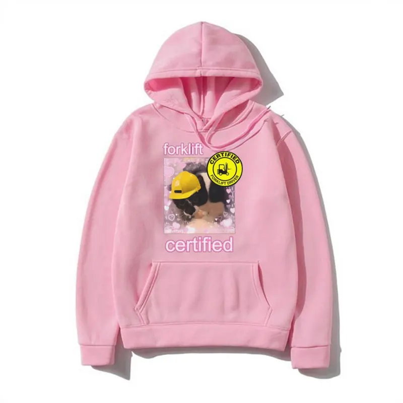 Funny Forklift Certified Cat Meme Style Hoodies Male Autumn and Winter Fashion Oversized Sweatshirt Men Women Stylish Pullover