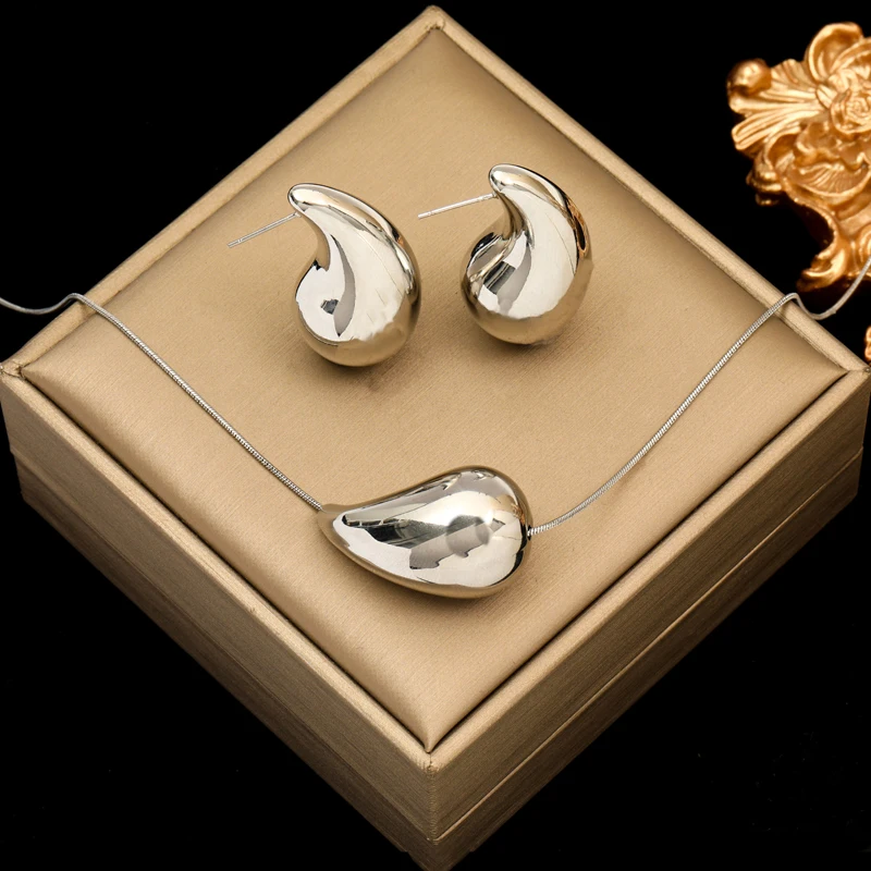 316L Stainless Steel Water Drops Necklace Earrings Jewelry Set for Women jewelry sets jewelry set