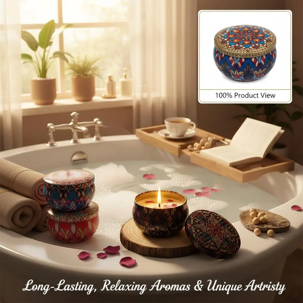 Iron Box Soy Wax Aromatherapy Candle - Odor-Free Dried Flower Scent for Home and Wedding Décor