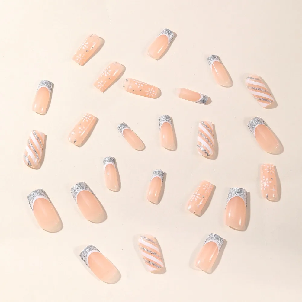 Detachable Wearable Manicure Christmas French Fake Nails Square Head Full Cover Press on Nails Ballerina False Nail Girl