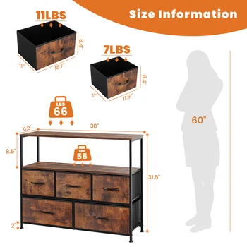 JHK Shoe Cabinet Dresser With 5 Fabric Drawers Toy Storage TV Stand Multilayer Shoe Rack Space Saving Cabinet Of Home Furniture 3