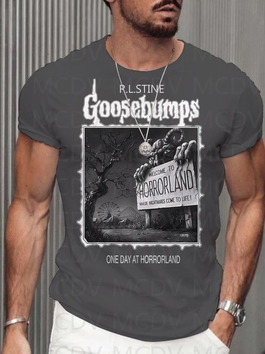 

Men's Retro 90s Goosebumps One Day At Horrorland Halloween Casual Print T-Shirt