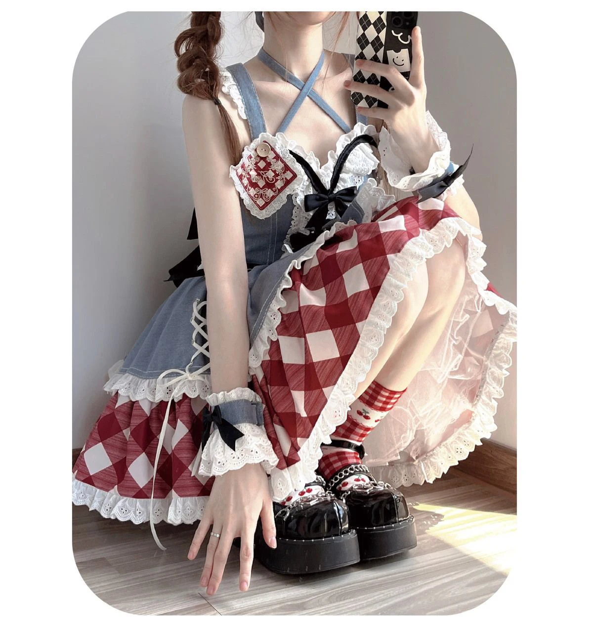 

Japanese Kawaii Lolita Jsk Dress Women Gothic Y2k Bow Ruffle Suspender Skirt Punk High Waist Strap Skirts Lolita Cosplay Costume