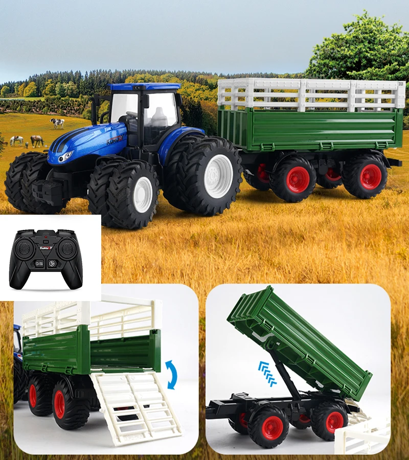 1/24  Remote Control Tractor Trailer 2.4G RC Tractor Simulated Engineering Construction Truck Model Toys Farming Machine 3