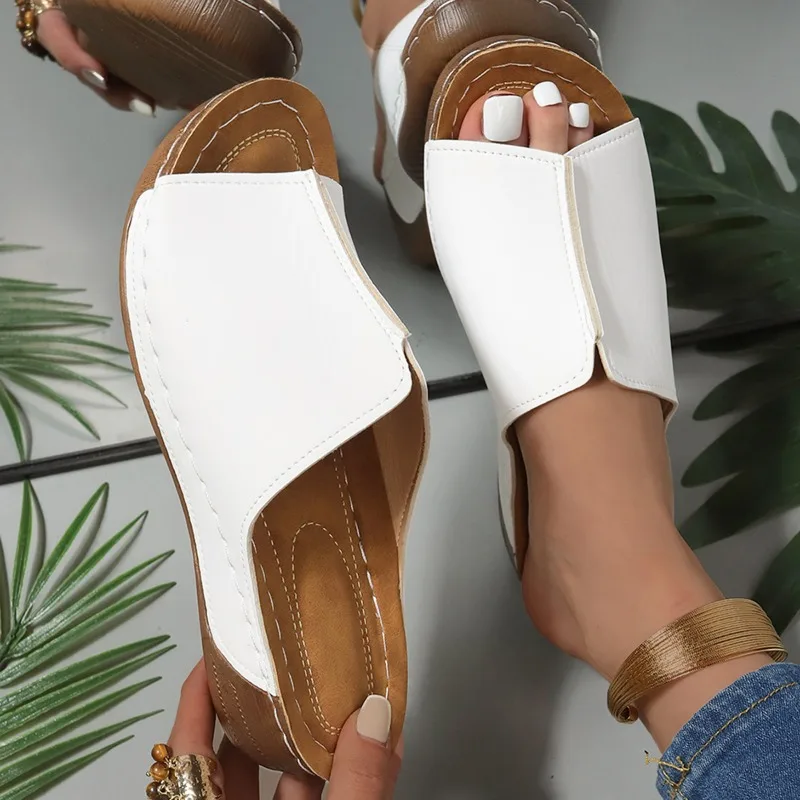 Women's Summer Flip-flops Fashion PU Platform Women's Sandals Bohemian Style Casual Wedge Heels Home Trend Slippers Women