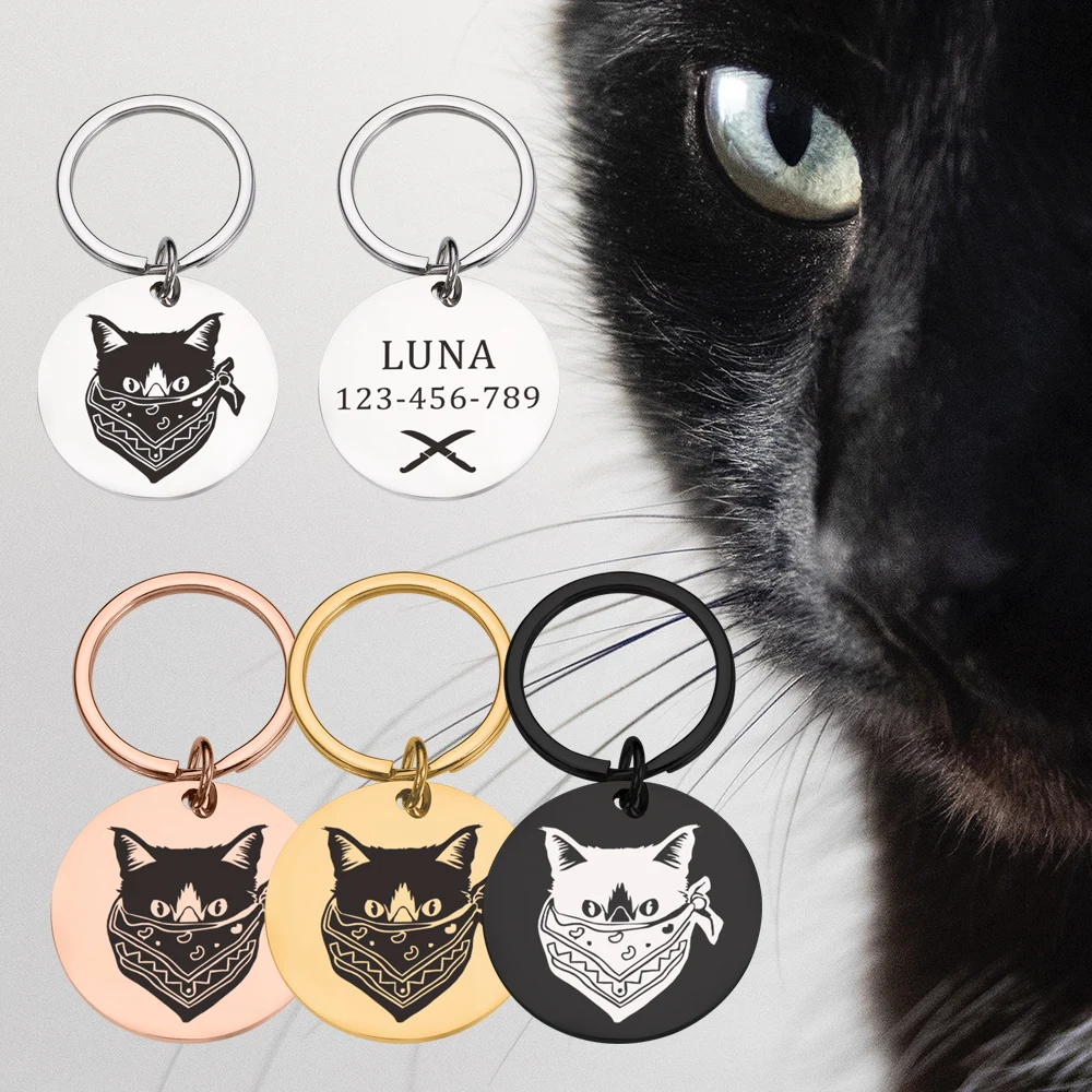 

Custom Pet Cats ID Tag Personalized Anti-lost Pet Name Shiny Tags Engraving for Puppy ID Collar Nameplate Pendant for Kitten Dog