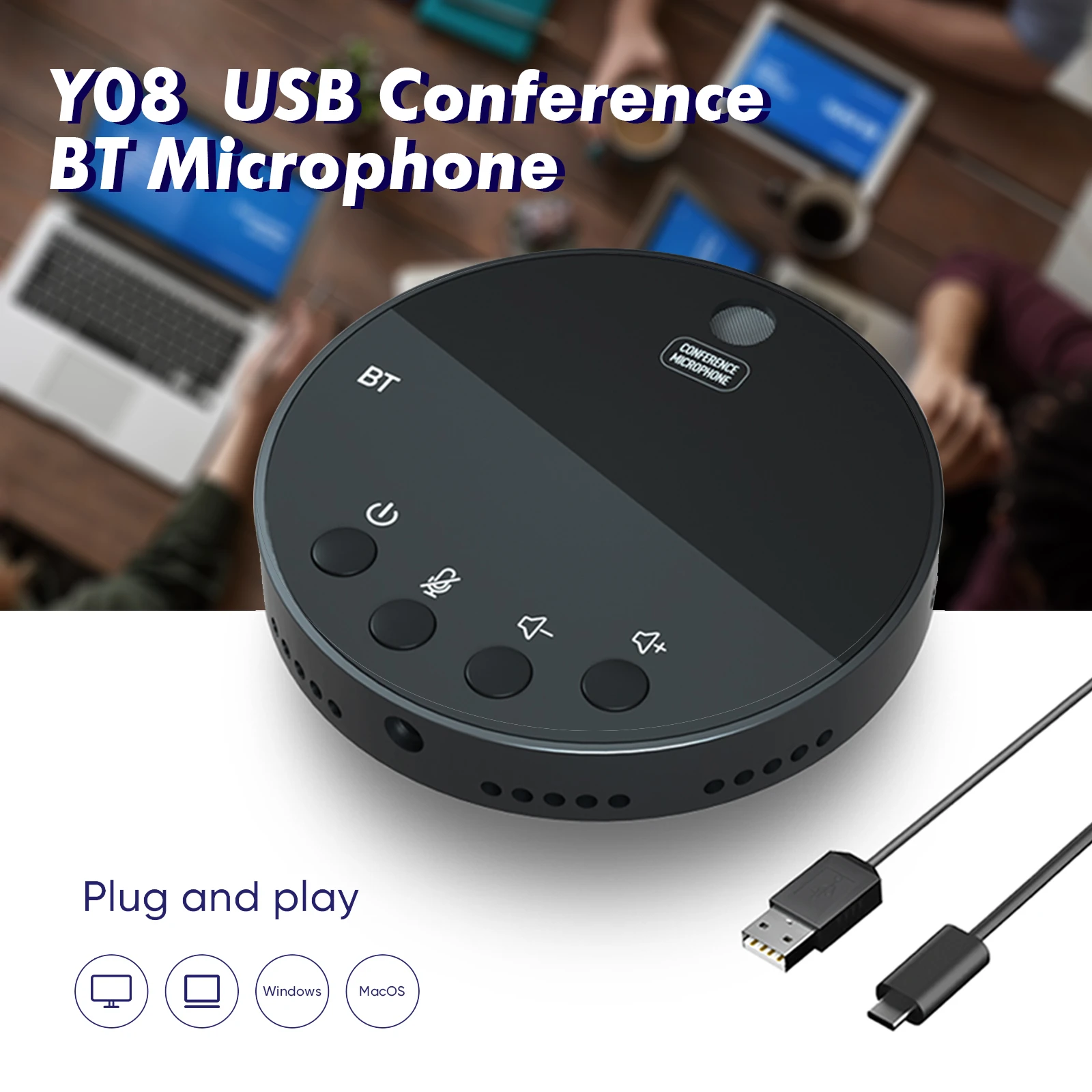 wireless microphone Desktop USB Conference Speakerphone BT Microphone 360° Omnidirectional Condenser Computer Mic Mute/Volume Function with Speaker mic stand