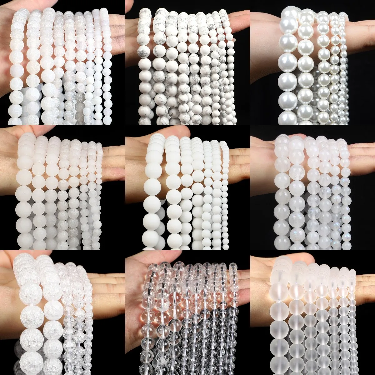 Natural Stone Beads White Moonstone Amazonite Clear Agate Shell Bead Loose Spacer Beads for Jewelry Making DIY Bracelet Necklace