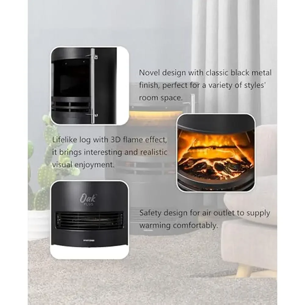 3D Flame Log Electric Fireplace Heater Stove 25.5" Black Freestanding Design Silent Heater