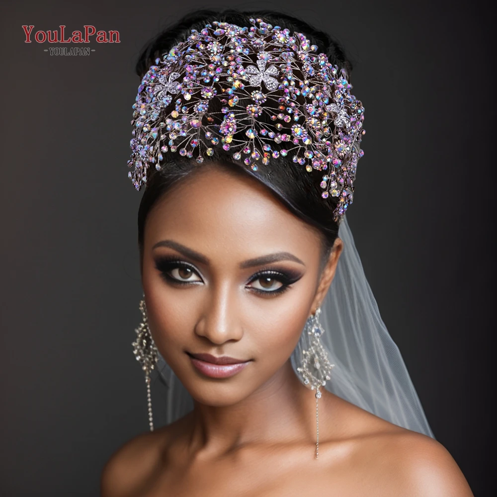 TOPQUEEN Wedding Headband Bridal Crown Jewelry Silver Rhinestone Bridal Hair Accessories Hair Vines HP240