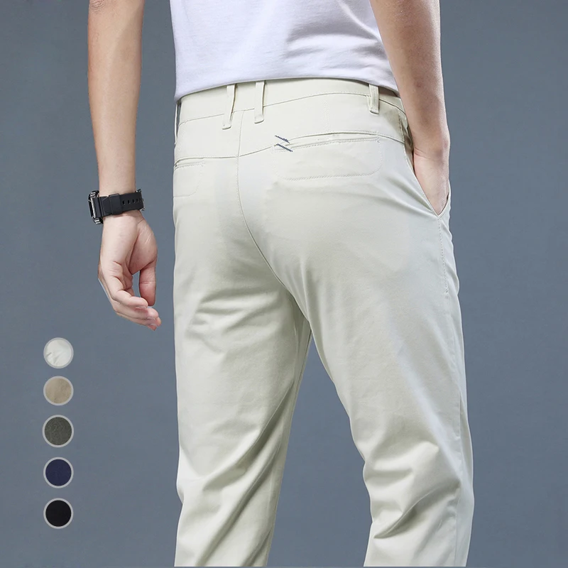 

Fashion Men's Pants 2023 Spring Summer New Straight Casual Formal Trousers Elastic Cotton Comfortable Male Business Suit Pants
