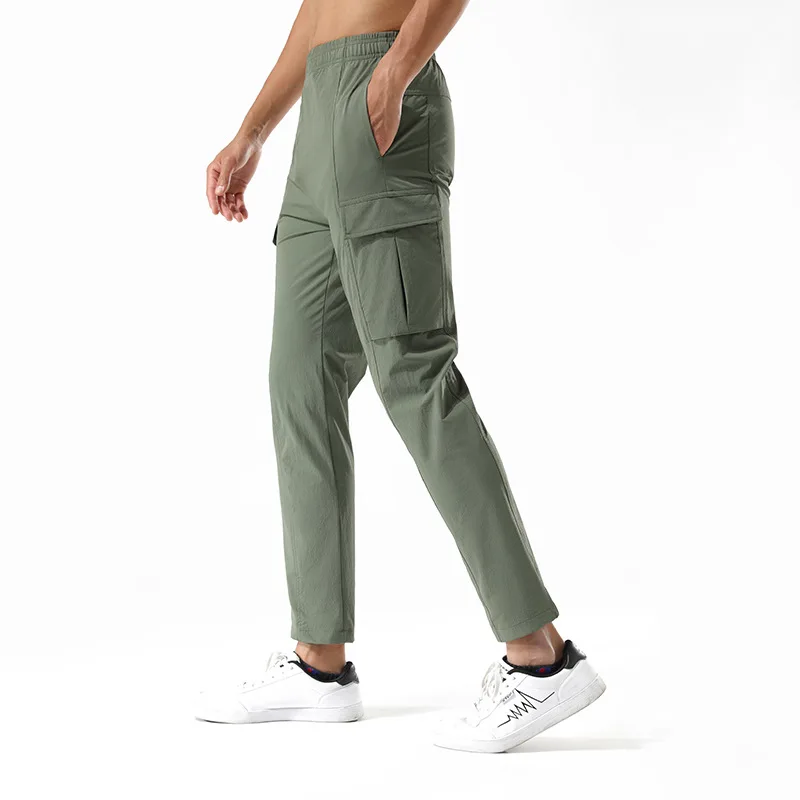 

Mens Straight-leg Overalls Ice Silk Quick-drying Pants Plus Size Casual Trousers Outdoor Sweatpants Side Pockets Streetwear