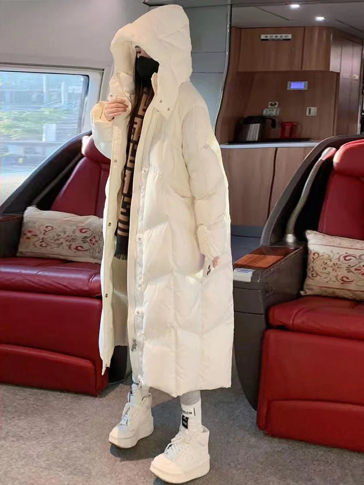 

Пуховик женский длинный выше колена, новая Корейская версия 2023, утепленная свободная зимняя одежда с большим меховым воротником, A26