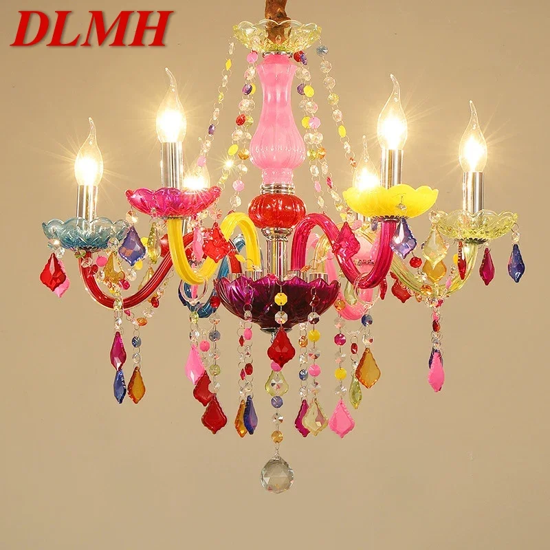 

DLMH European Style Crystal Pendent Lamp Pink Girls' Room Candle Lamp Luxurious Living Room Restaurant Bedroom Villa Chandel