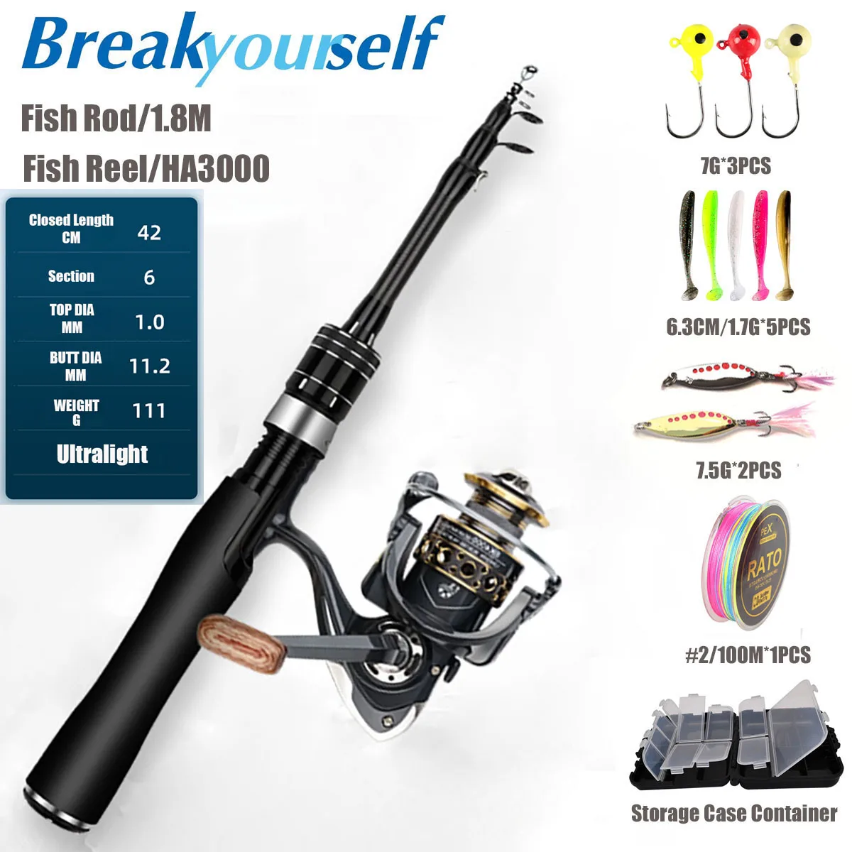 Fishing Rod and Reel Combo, Carbon Fiber Telescopic Fishing Pole Kit  ,Spinning Reel,Line,Lures,Hooks,Freshwater Saltwater, Gift