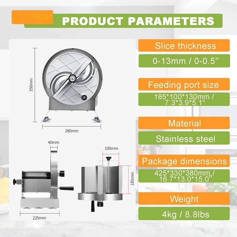 Replace blade For Commercial Vegetable Slicer Stainless Steel Potato Onion Slicer 0-0.5''Thickness Adjustable