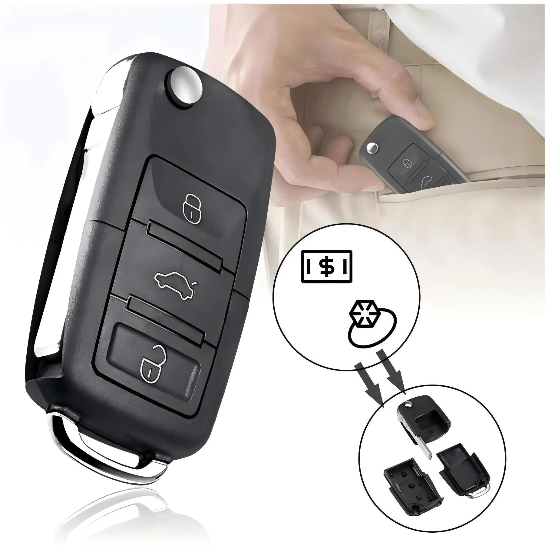 Creative Mini Dummy Car Key with Hidden Safe Box Secret Compartment Stash for Money Pills Coin - Discreet Storage Solution Image 3