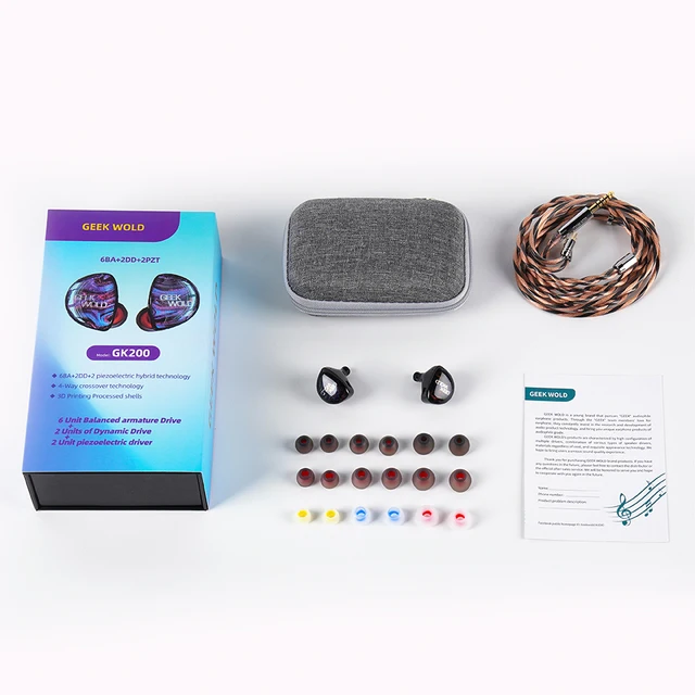 New Geek Wold GK200 IEMs 6BA+2DD+2PZT Hybrid Driver In-ear monitor 