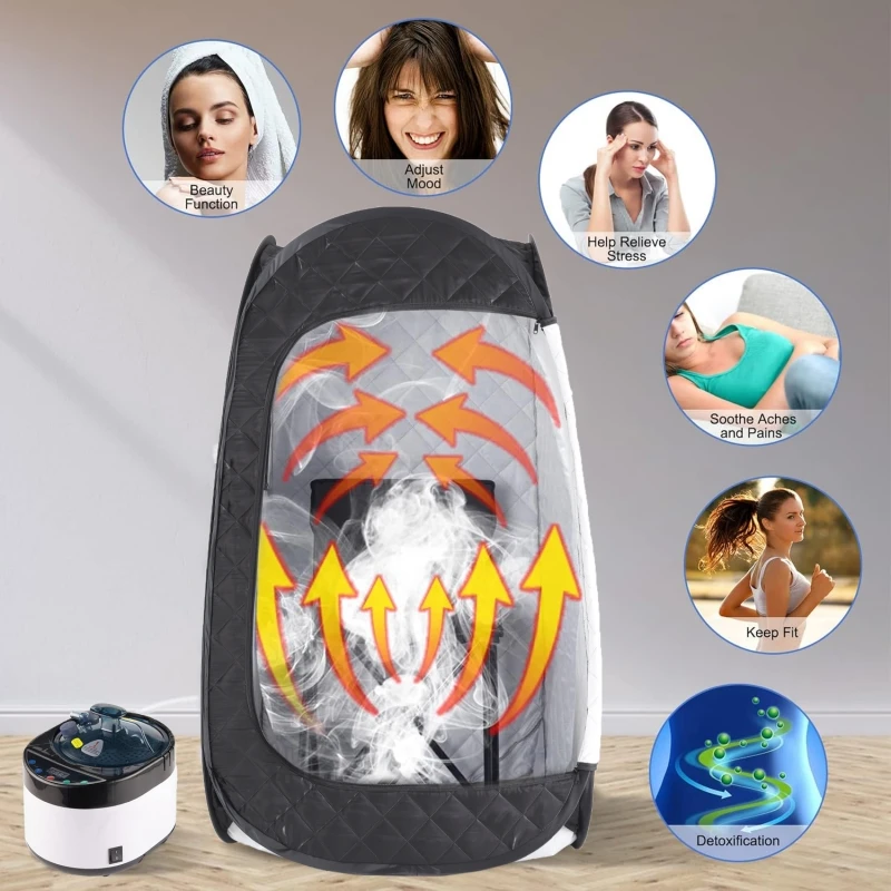 Large Size Sauna Portable Steam Sauna Personal Home Spa with 4L Large Steam Generator 16 Levels Remote Control and Chair 2