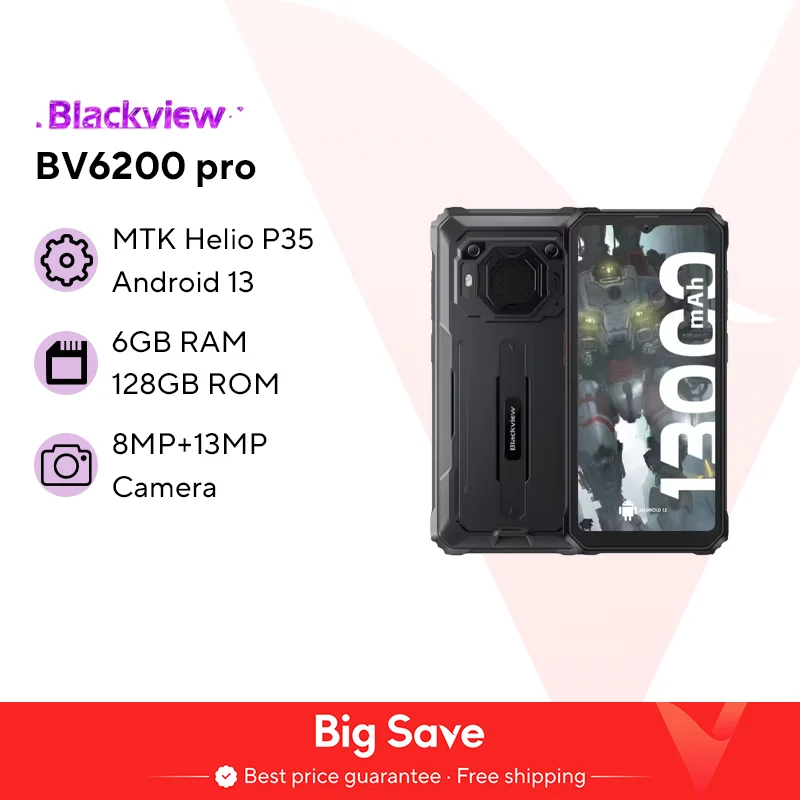 Blackview BV6200 Pro Outdoor Handy – Android 13, 6,5 Zoll, 13000 MAh Akku, IP68, 128 GB