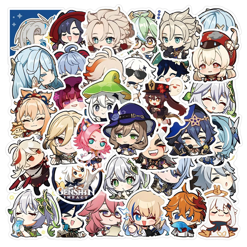 10/30/60pcs Anime Genshin Impact Stickers Chibi Hutao Klee Eula Nahida Game Cartoon Decals DIY Laptop Luggage Car Vinyl Sticker