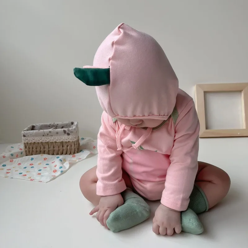 Korean Baby Bodysuit Lovely Peach Onesie Long Sleeve Kawaii Cute Fruit Printed Romper Cotton Soft Infant Baby Boy Girl Clothes - Image 2