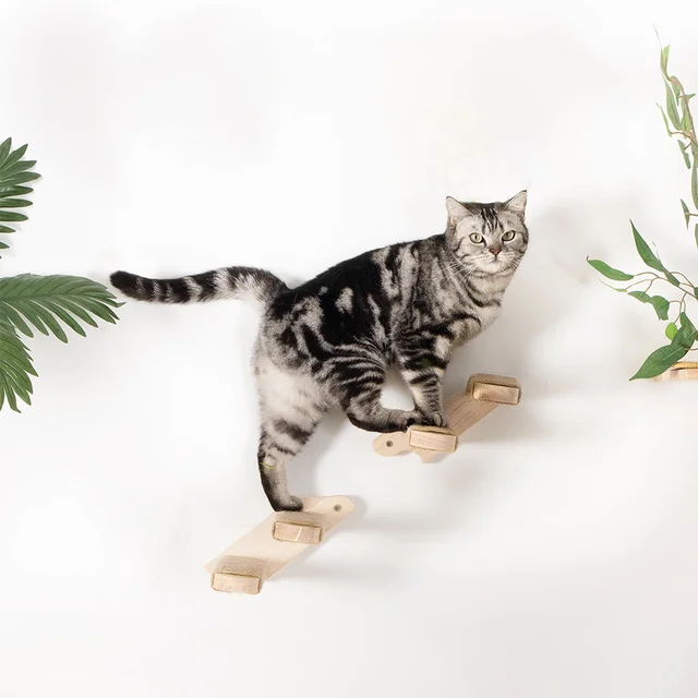 Wall Mounted Cat Stairs Modern Durable 4-Step Sisal Rope Stairs and Perches Segmented Wall Cat Steps for Cats to Climb