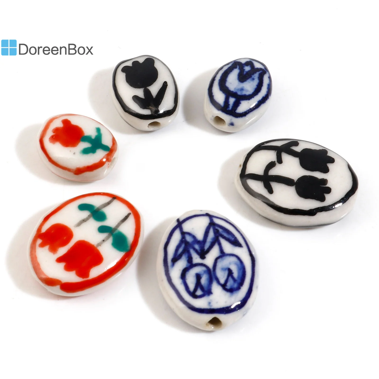 Ceramic Tulip Flower Pattern Multicolor Bead Set