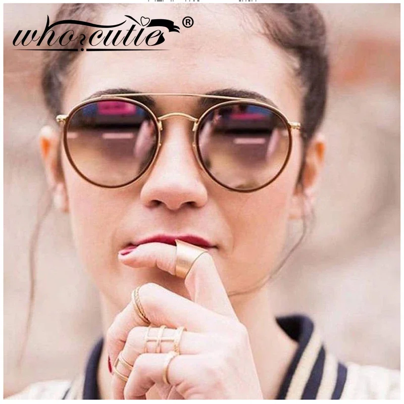 Whocutie Fashion Retro Round Sunglasses Polarized Women Brand Design Mirror