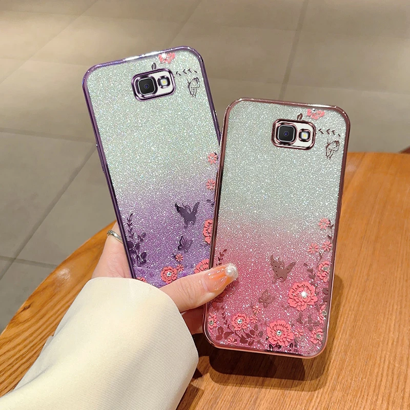 Custodia Glitter Elettrolitica Di Lusso Fiore Per Samsung Galaxy J2 Prime J5 Prime J7 Prime J730 Tpu Paraurti Cover Antiurto Per Telefono