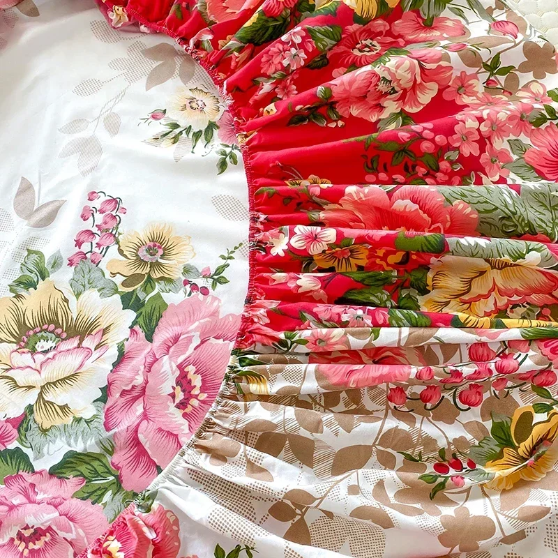 Flower Printed Fitted Bed Sheets Reactive Printed sabanas cama matrimonial Single/Queen/King Mattress Cover Double Bedsheets 4
