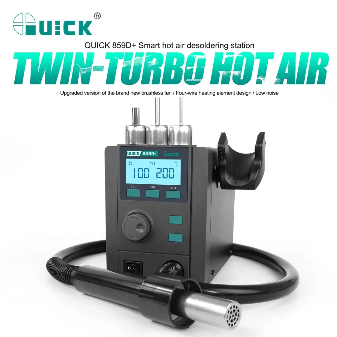 

Новинка QUICK 859D + наладочная станция, тепловой пистолет, Модернизированная 857DW + Бессвинцовая станция для распайки горячим воздухом, интеллектуальный контроль температуры с ЖК-дисплеем