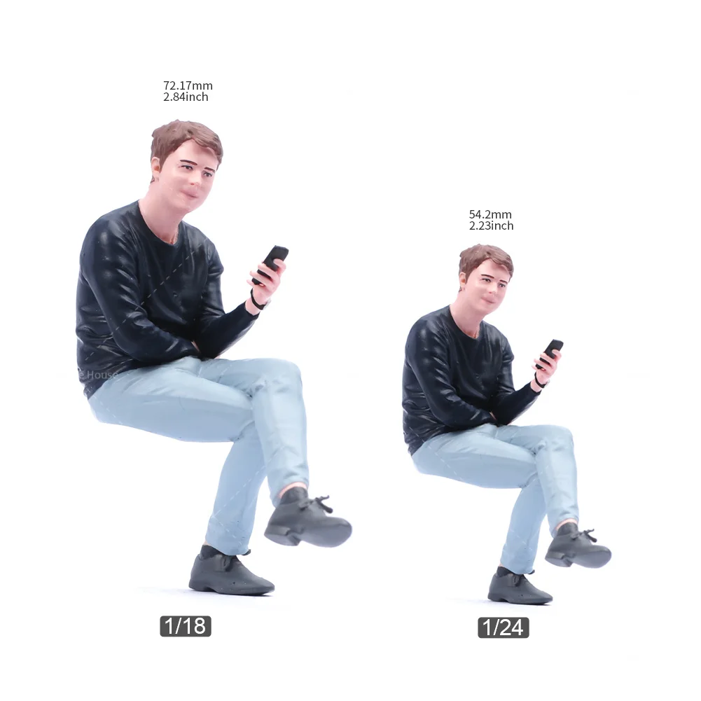 Exquisite Painted Miniature Sitting Man with Phone - Creative Scene Toy