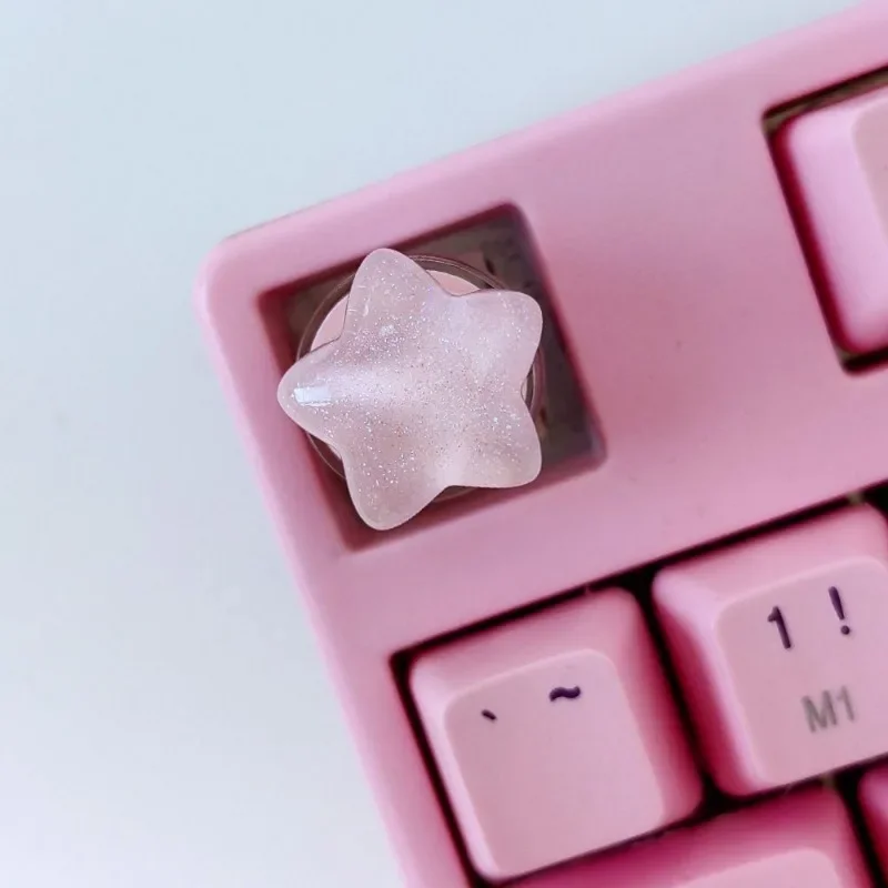 Set of 4 Cute Star Keycaps: Translucent Personalized Gift Key Caps for Mechanical Keyboard Accessories