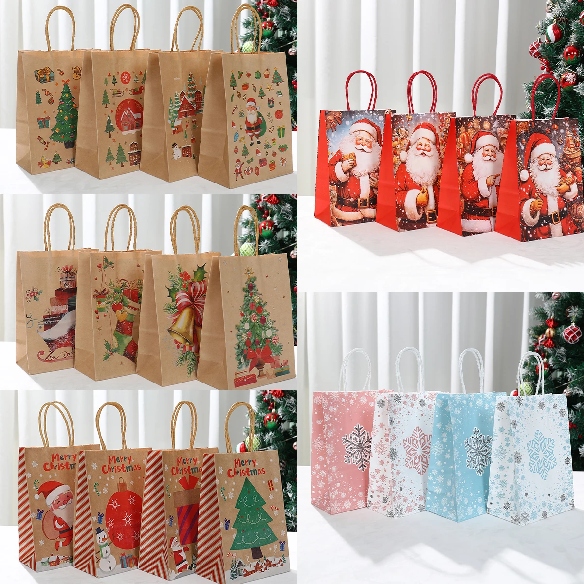 Christmas Santa Claus Snowflake Kraft Paper Handbag Marry Christmas Party Decor Home Navidad Natal Noel New Year