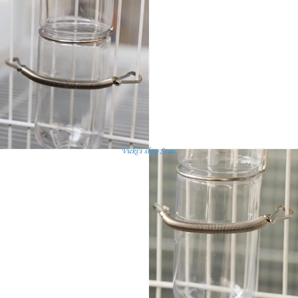 Metal Spring with 2 Clips Durable Stainless Steel Small Animal Cage Accessories Fixing Water Dispenser for Bunny
