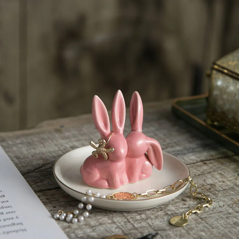 

Скандинавский кролик, тарелка для хранения ювелирных изделий, для дома, ванной, кольцо, ожерелье, серьги, брелок, керамическая пластина