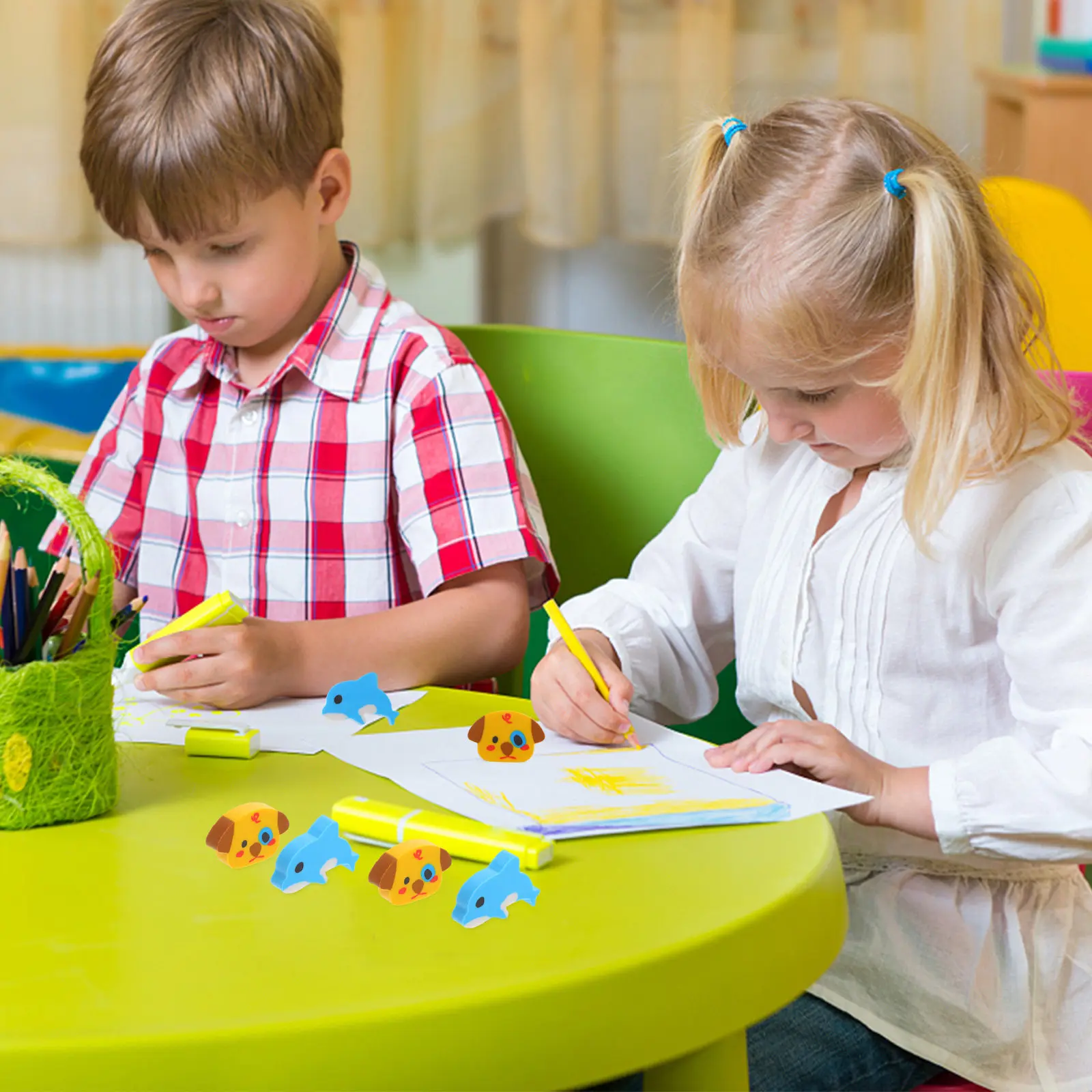 100Pcs 미니 동물 개 작은 지우개 어린이를위한 귀여운 지우개 교실 학교 용품 대량 파티 휴일 세트 미니 지우개