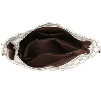 حقيبة كروس أنيقة مطبوعة بأحرف، حقيبة كتف نسائية مثالية من الجلد الصناعي مع سحاب إغلاق للمناسبات الكاجوال والنزهات 6