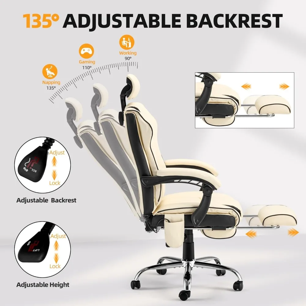 6-Point Massage Office Chair, with Footrest Heated Executive with Reclining Backrest, Ergonomic Gaming Chair with Padded Armrest 4
