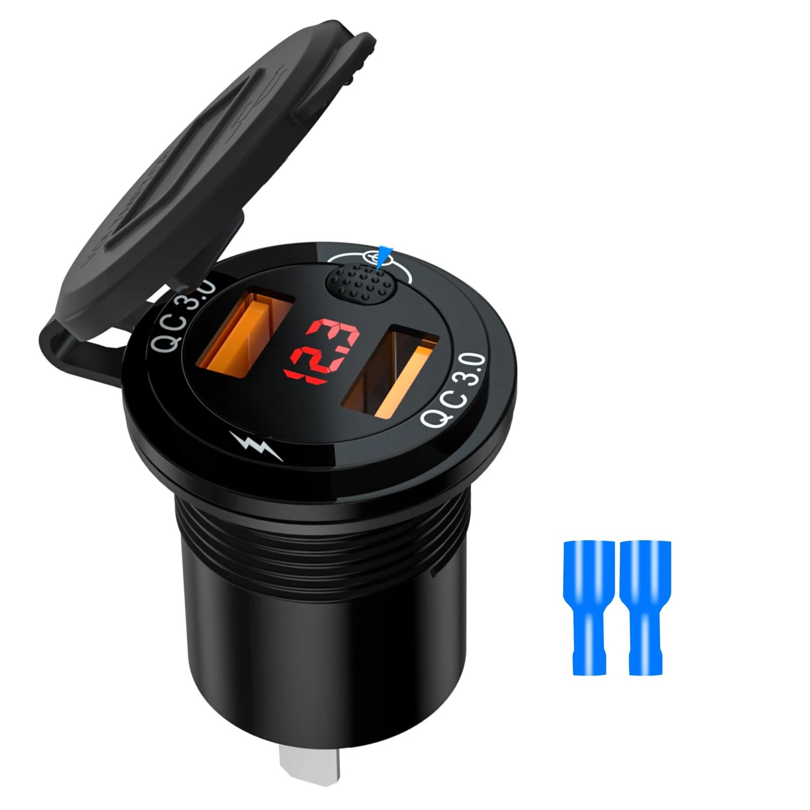 

QC 3.0 USB Charger Socket with LED Display&Power Switch 3.4A Car Charger Adapter Universal for Phone Tablet Camera