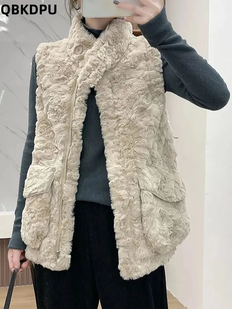 

Loose Warm Fur Lambwool Vests Coats Casual Winter Thick Faux Fleece Waistcoat Oversized 4xl Plush Teddy Korean Sleeveless Jacket