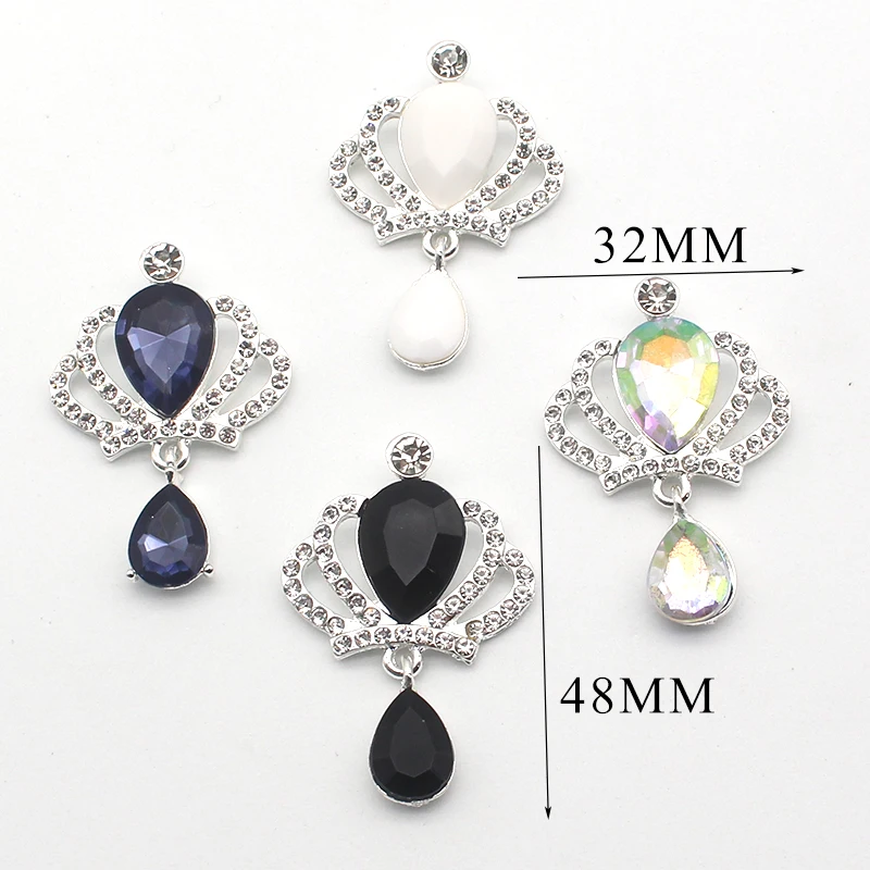 TYNUOMI 5Pcs 32*48mm Crown Alloy Rhinestone Brooch Pendant Button For Wedding Party Holiday Creative Decoration Accessories