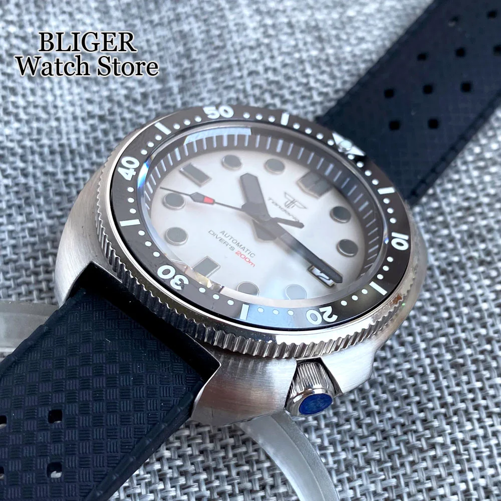 NH35A Tandorio White MOP Dial 44mm Automatic Men Diving Wristwatch 200M Waterproof Sapphire Crystal Ceramic/Steel Insert Date